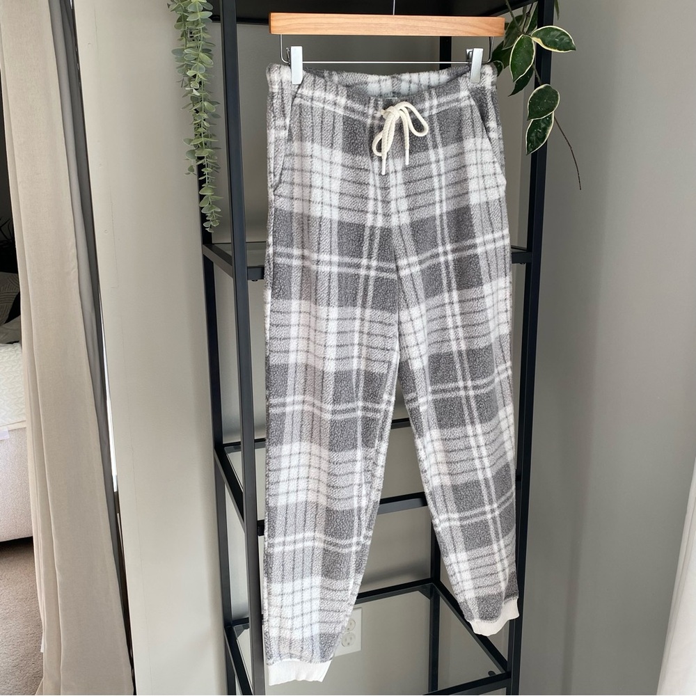 NWT Aerie Fleece Plaid Jogger Sweatpants